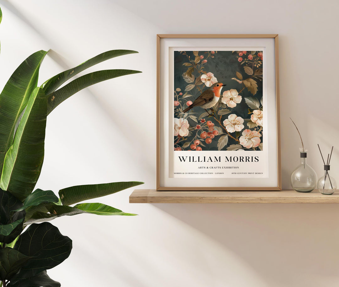 William Morris Robin Bird Wall Art Blossom Botanical Print Vintage Cottagecore Nature Decor Arts And Crafts Poster Artwork for Home