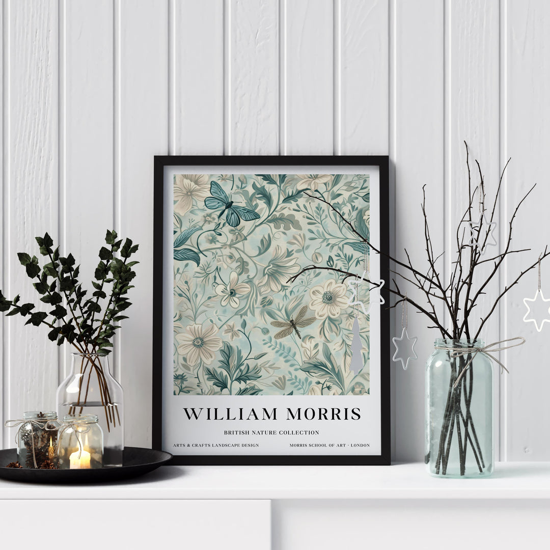 William Morris Dragonfly Wall Art Botanical Floral Print Vintage Cottagecore Nature Decor Arts And Crafts Poster Artwork for Home