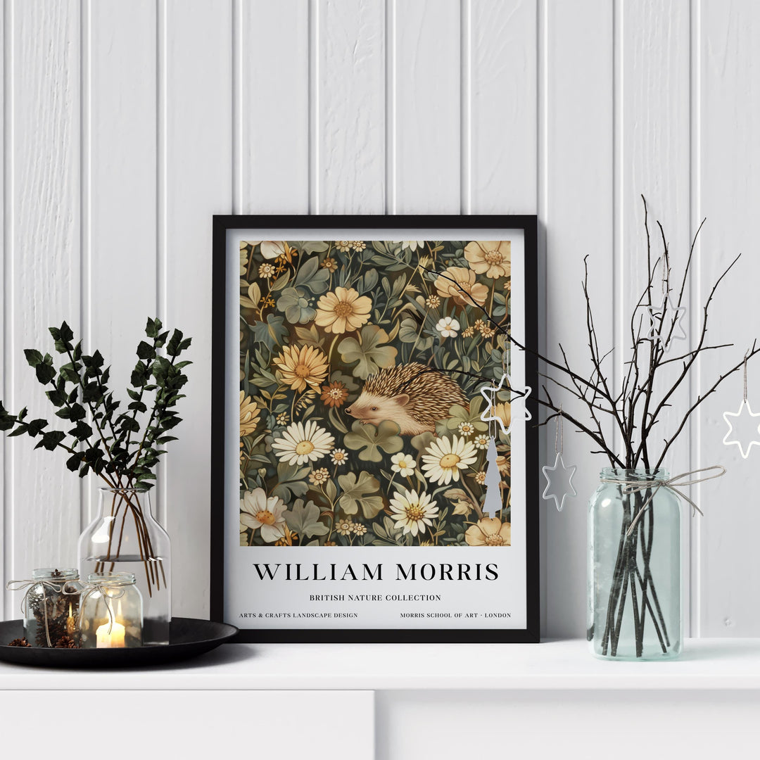 William Morris Hedgehog Wall Art Botanical Floral Print Vintage Cottagecore Nature Decor Arts And Crafts Poster Artwork for Home