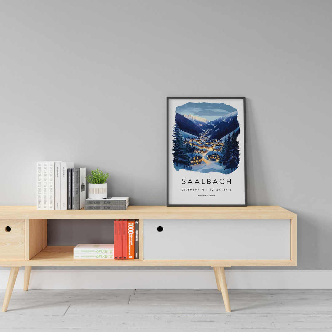 Saalbach Travel Print Saalbach Wall Decor Austria Saalbach Art Saalbach Wall Art Austrian Alps Poster Gift for Ski Lovers