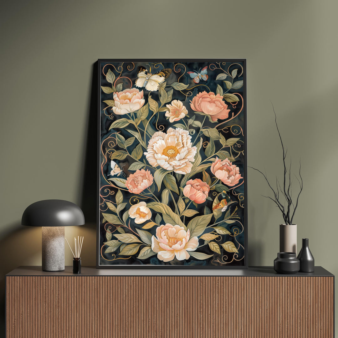 William Morris Dark Floral Butterfly Wall Art Vintage Botanical Print Cottagecore Decor Arts And Crafts Nature Poster Artwork for Home