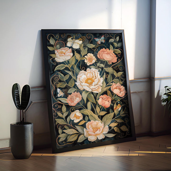 William Morris Dark Floral Butterfly Wall Art Vintage Botanical Print Cottagecore Decor Arts And Crafts Nature Poster Artwork for Home