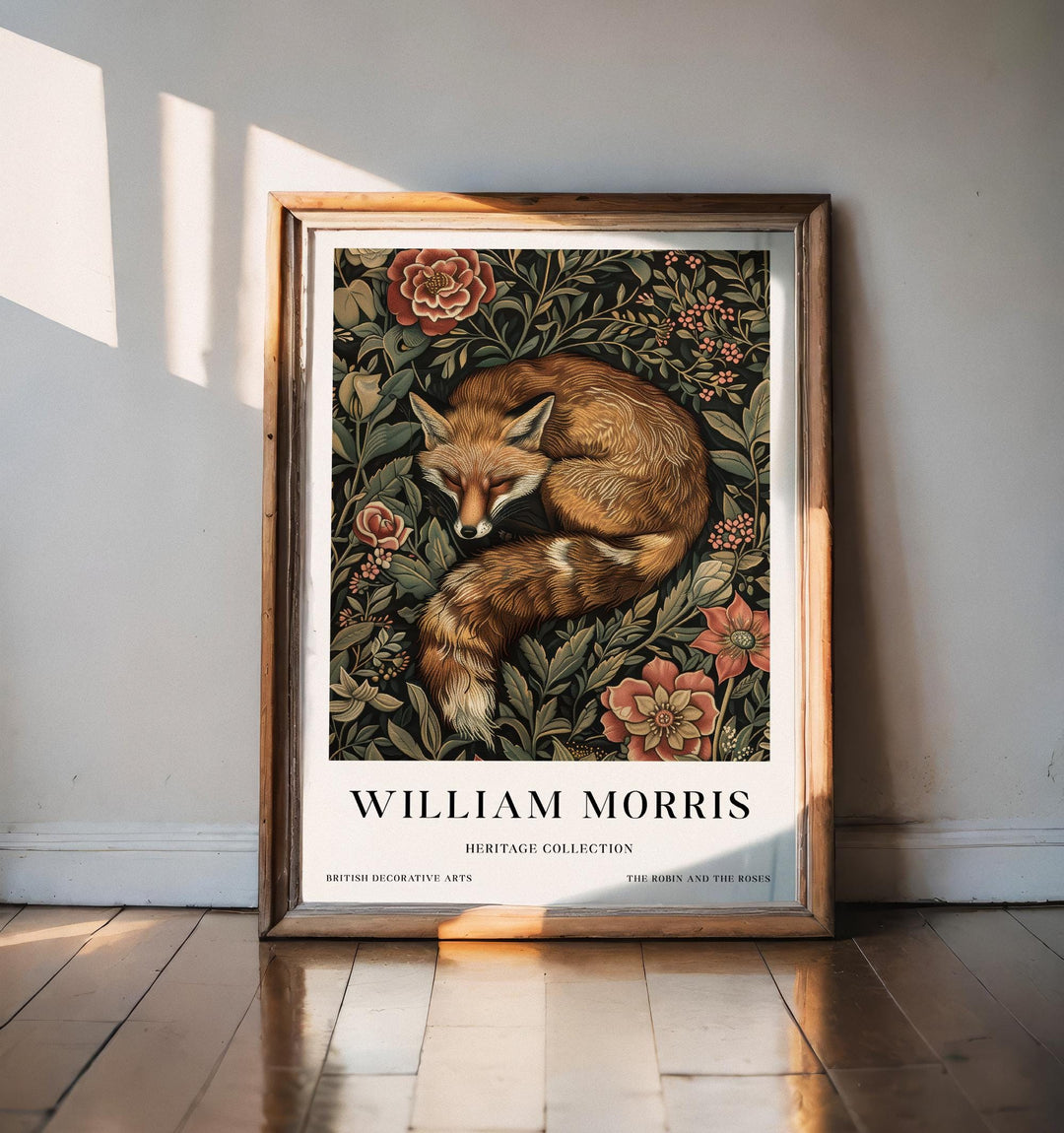 William Morris Sleeping Fox Wall Art Woodland Animal Vintage Botanical Print Cottagecore Decor Arts And Crafts Poster Artwork for Home