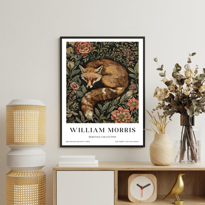 William Morris Sleeping Fox Wall Art Woodland Animal Vintage Botanical Print Cottagecore Decor Arts And Crafts Poster Artwork for Home