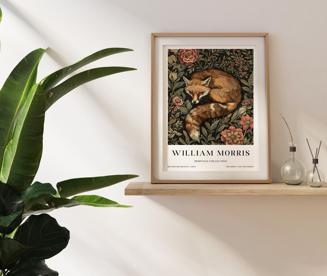William Morris Sleeping Fox Wall Art Woodland Animal Vintage Botanical Print Cottagecore Decor Arts And Crafts Poster Artwork for Home