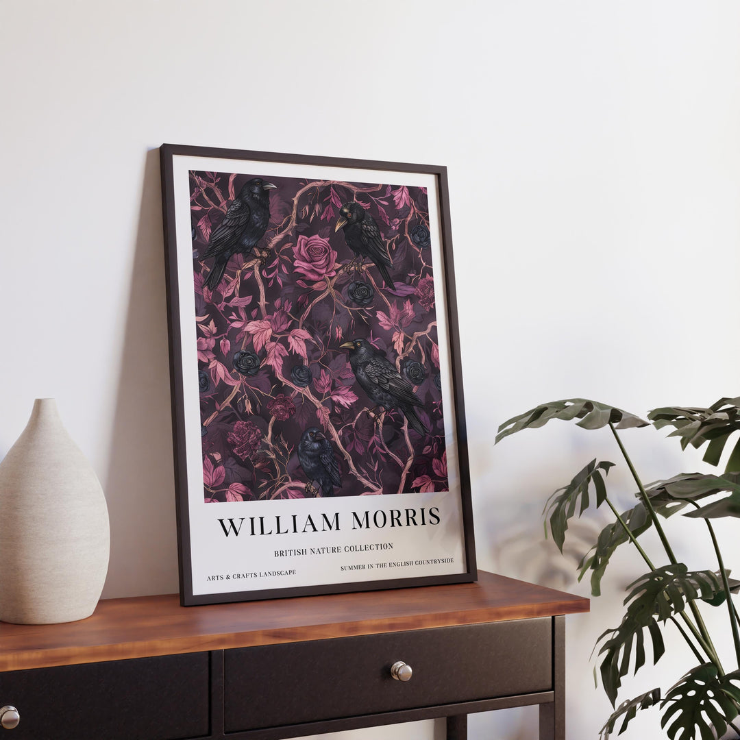 William Morris Raven Wall Art Pink Dark Floral Botanical Print Gothic Cottagecore Decor Arts And Crafts Poster Artwork for Home