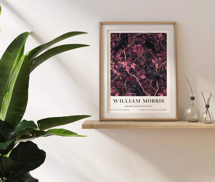 William Morris Raven Wall Art Pink Dark Floral Botanical Print Gothic Cottagecore Decor Arts And Crafts Poster Artwork for Home