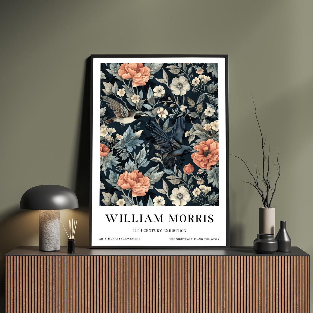 William Morris Hummingbird Bird Wall Art Dark Floral Botanical Print Vintage Cottagecore Decor Arts And Crafts Poster Artwork for Home