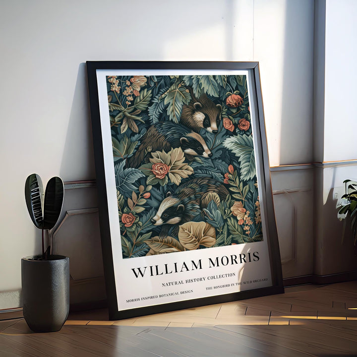 William Morris Badger Wall Art Woodland Animal Vintage Botanical Print Cottagecore Forest Decor Arts And Crafts Poster Artwork for Home