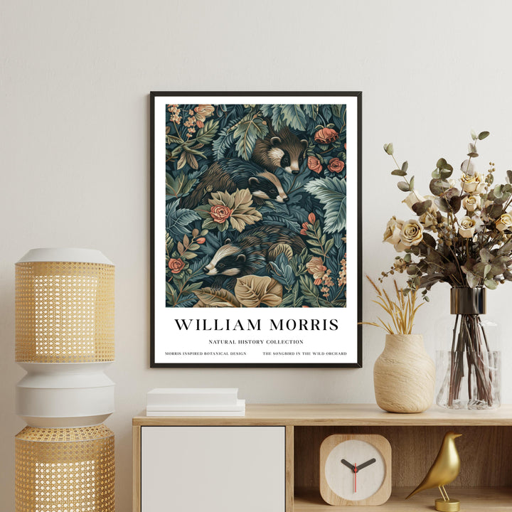 William Morris Badger Wall Art Woodland Animal Vintage Botanical Print Cottagecore Forest Decor Arts And Crafts Poster Artwork for Home