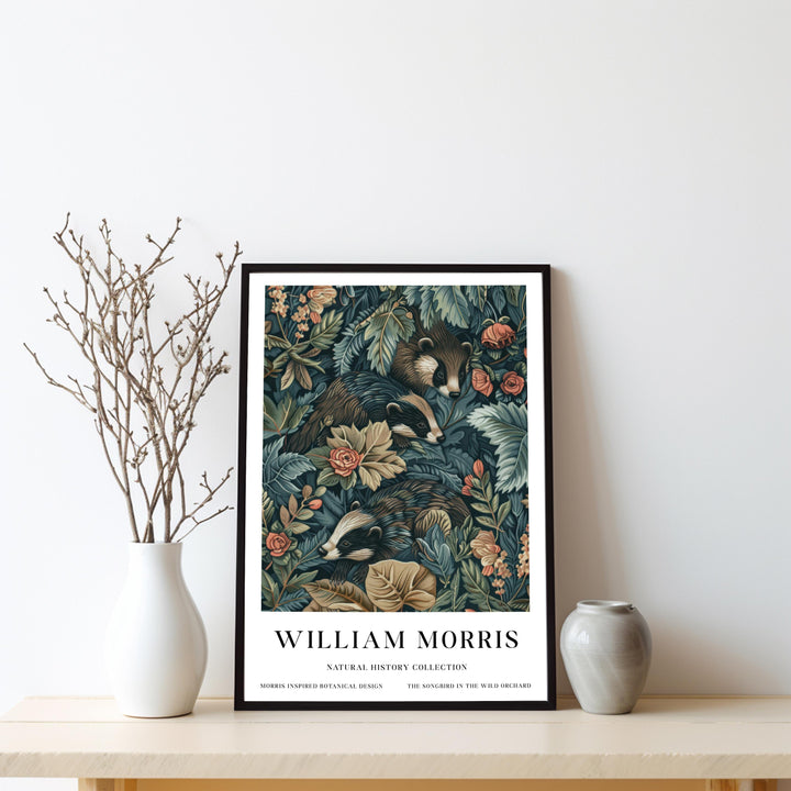 William Morris Badger Wall Art Woodland Animal Vintage Botanical Print Cottagecore Forest Decor Arts And Crafts Poster Artwork for Home