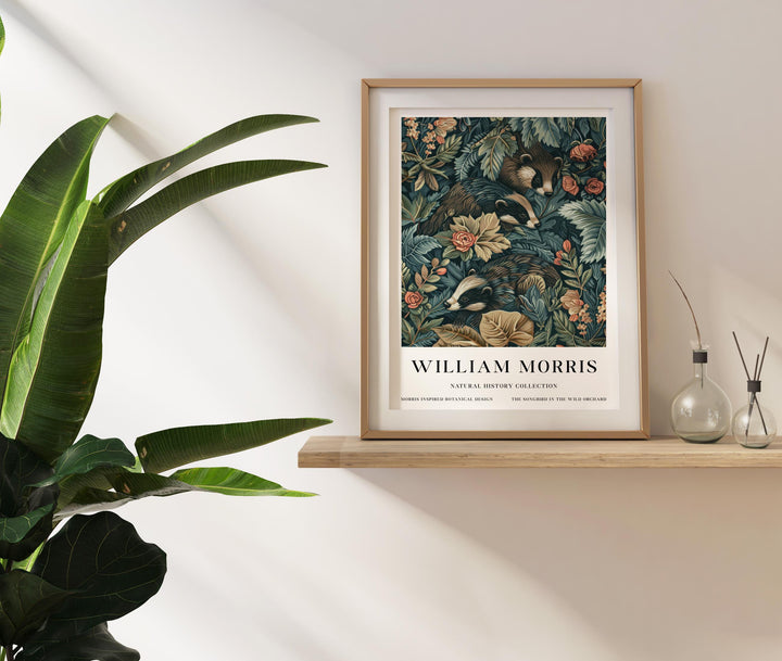 William Morris Badger Wall Art Woodland Animal Vintage Botanical Print Cottagecore Forest Decor Arts And Crafts Poster Artwork for Home
