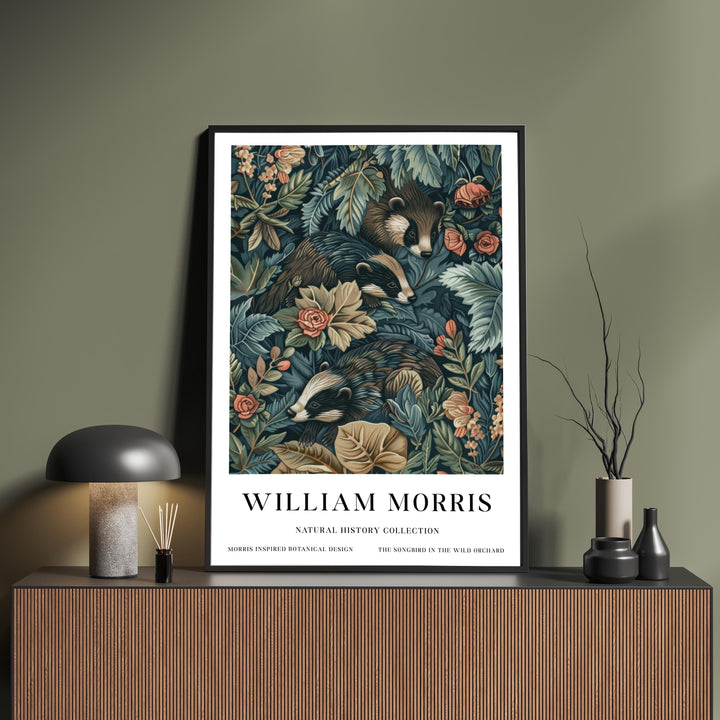 William Morris Badger Wall Art Woodland Animal Vintage Botanical Print Cottagecore Forest Decor Arts And Crafts Poster Artwork for Home