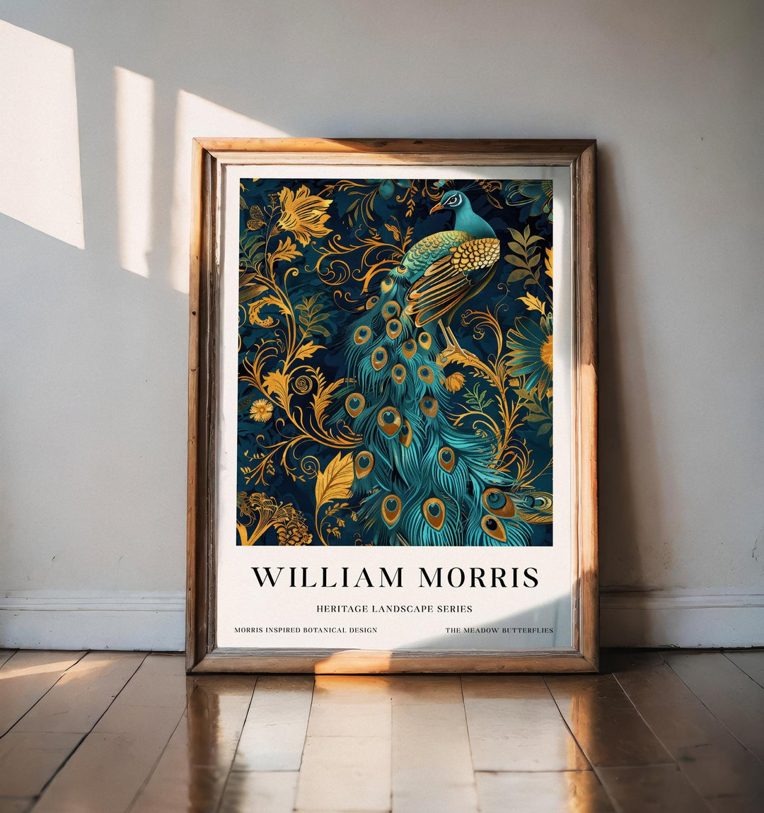 William Morris Peacock Wall Art Blue Gold Bird Vintage Botanical Print Luxury Cottagecore Decor Arts And Crafts Poster Artwork for Home