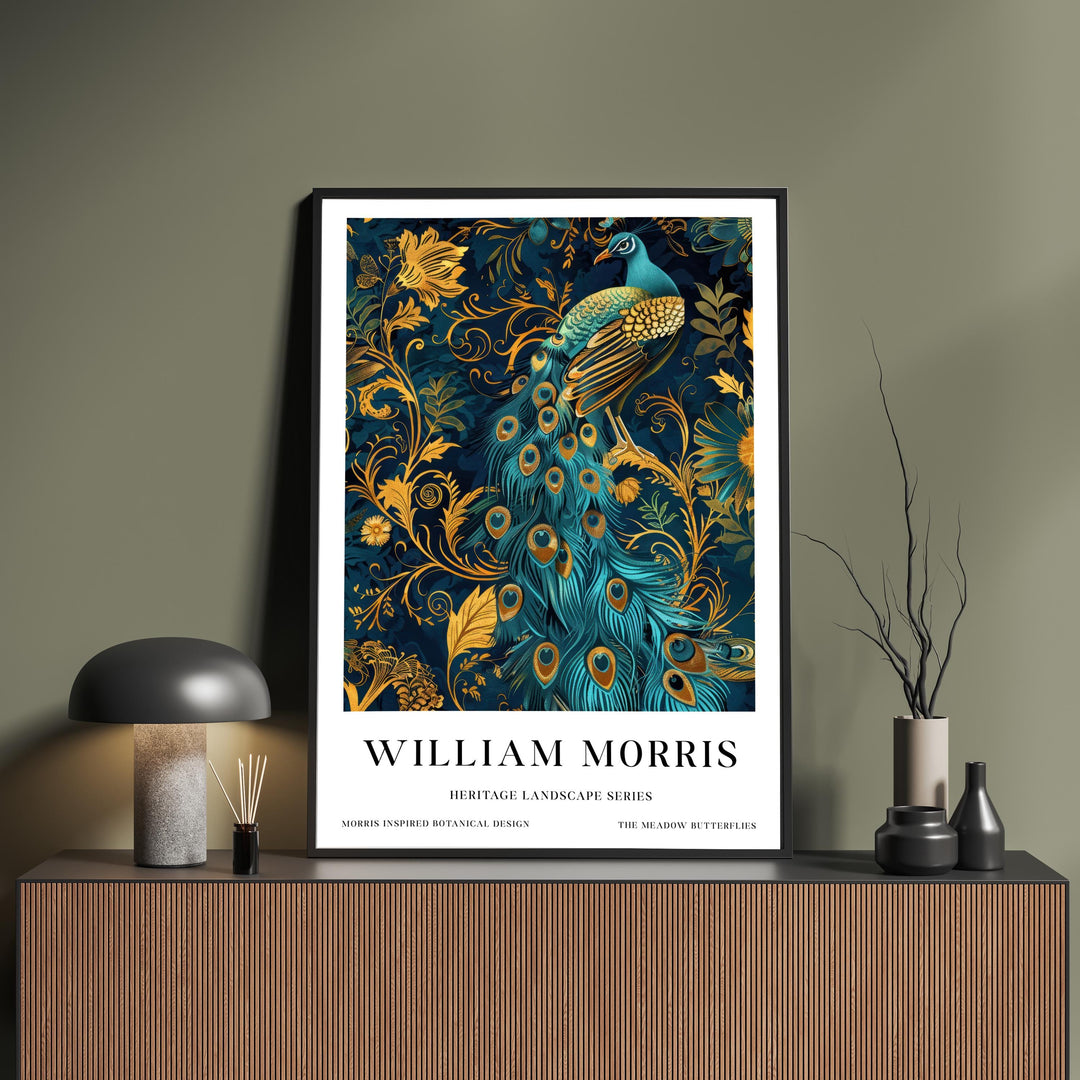 William Morris Peacock Wall Art Blue Gold Bird Vintage Botanical Print Luxury Cottagecore Decor Arts And Crafts Poster Artwork for Home