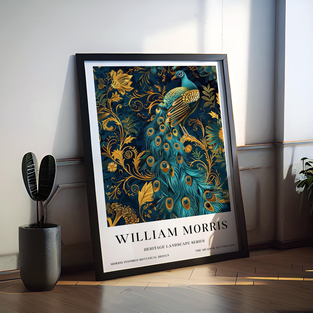William Morris Peacock Wall Art Blue Gold Bird Vintage Botanical Print Luxury Cottagecore Decor Arts And Crafts Poster Artwork for Home