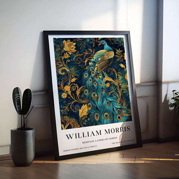 William Morris Peacock Wall Art Blue Gold Bird Vintage Botanical Print Luxury Cottagecore Decor Arts And Crafts Poster Artwork for Home