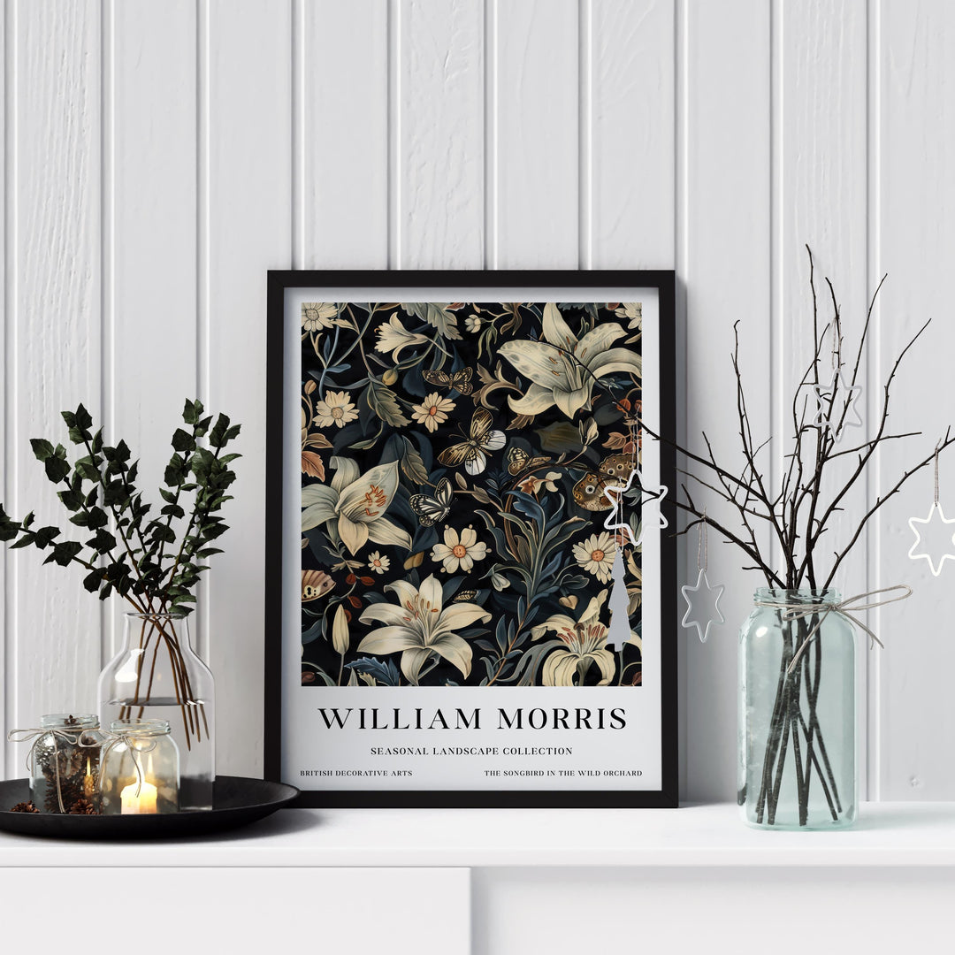 William Morris Lily Butterfly Wall Art Dark Floral Botanical Print Vintage Cottagecore Decor Arts And Crafts Poster Artwork for Home