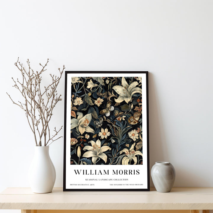 William Morris Lily Butterfly Wall Art Dark Floral Botanical Print Vintage Cottagecore Decor Arts And Crafts Poster Artwork for Home