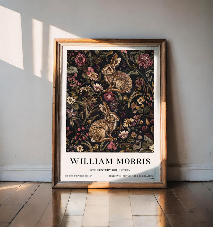 William Morris Hare Rabbit Wall Art Woodland Animal Dark Floral Botanical Print Cottagecore Decor Arts And Crafts Poster Artwork for Home
