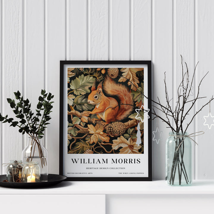 William Morris Red Squirrel Wall Art Woodland Animal Vintage Botanical Print Cottagecore Forest Decor Arts Crafts Poster Artwork for Home