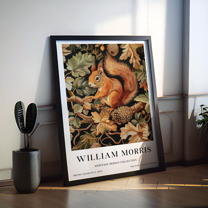 William Morris Red Squirrel Wall Art Woodland Animal Vintage Botanical Print Cottagecore Forest Decor Arts Crafts Poster Artwork for Home