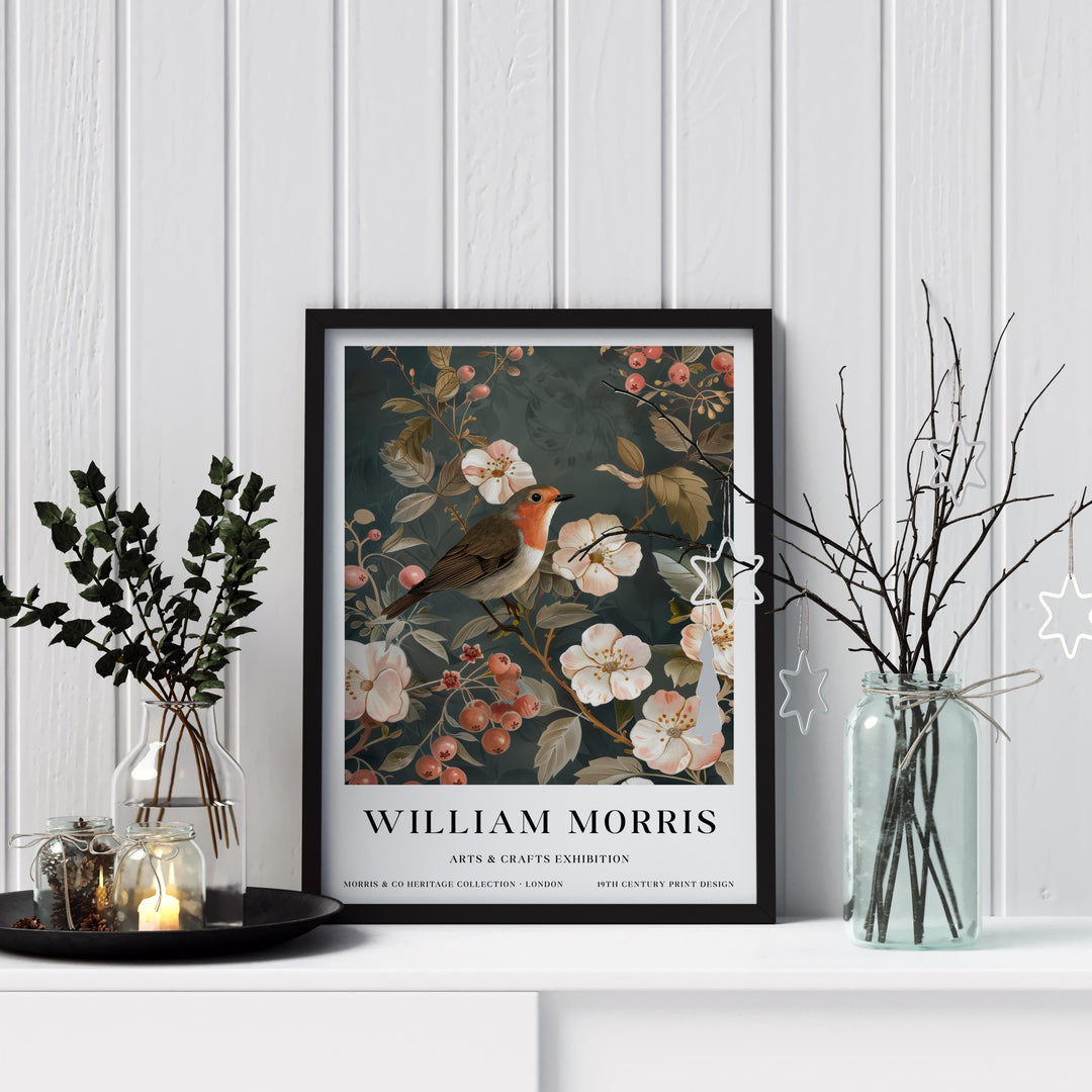 William Morris Robin Bird Wall Art Blossom Botanical Print Vintage Cottagecore Nature Decor Arts And Crafts Poster Artwork for Home