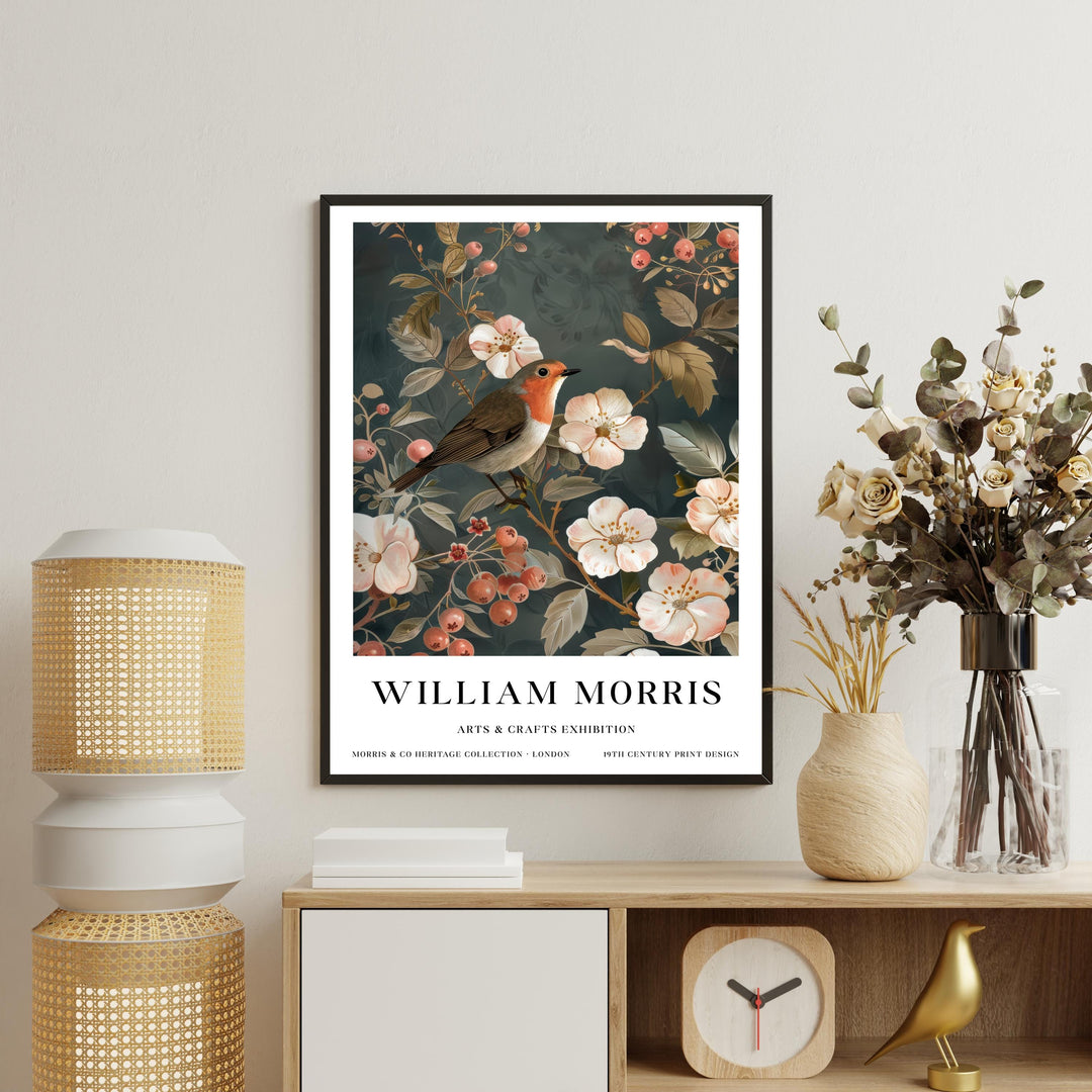 William Morris Robin Bird Wall Art Blossom Botanical Print Vintage Cottagecore Nature Decor Arts And Crafts Poster Artwork for Home