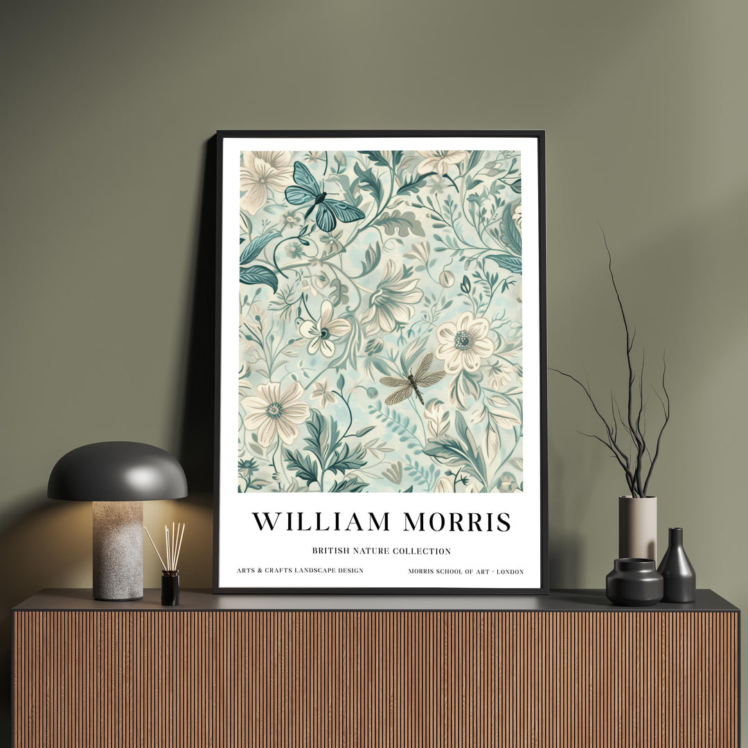 William Morris Dragonfly Wall Art Botanical Floral Print Vintage Cottagecore Nature Decor Arts And Crafts Poster Artwork for Home