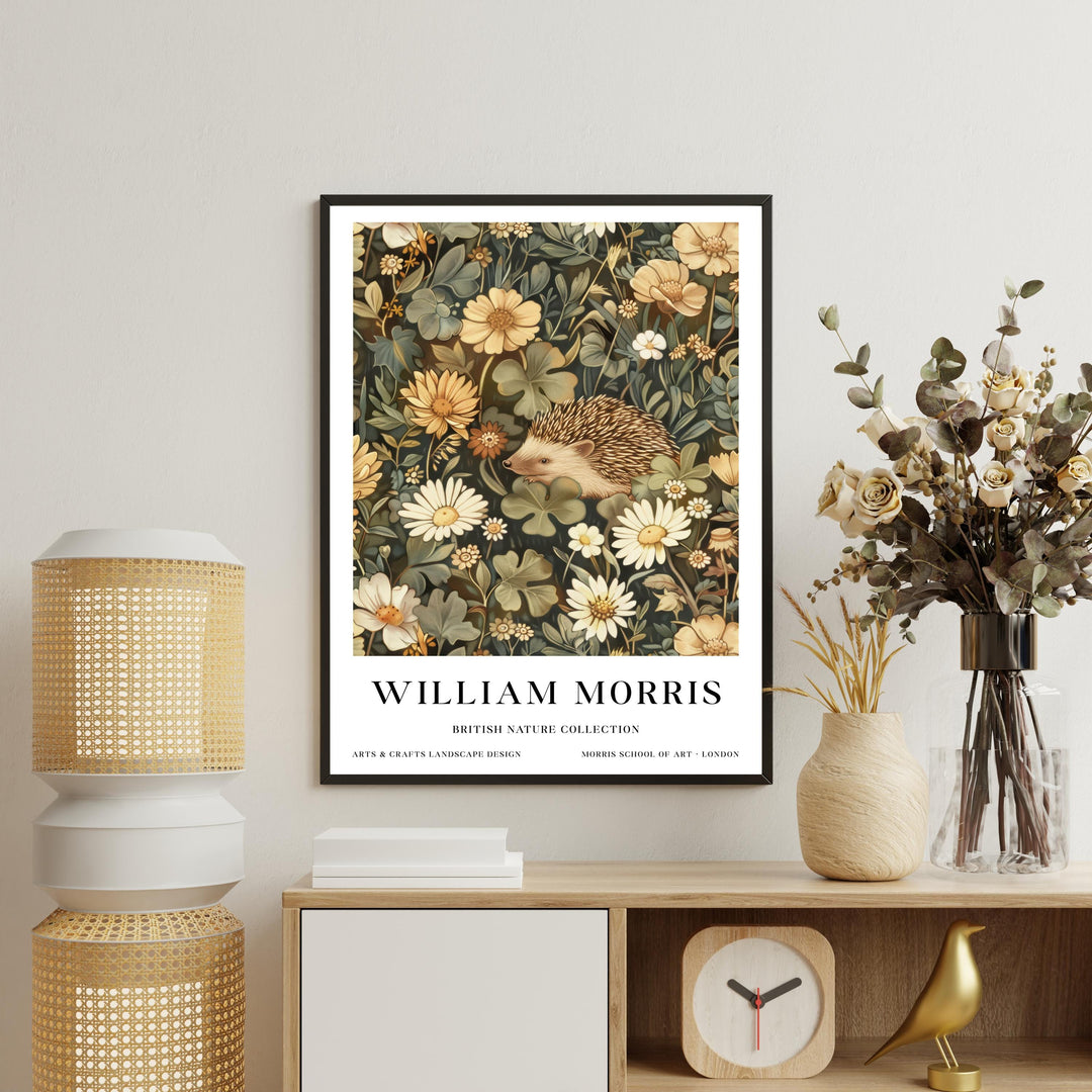 William Morris Hedgehog Wall Art Botanical Floral Print Vintage Cottagecore Nature Decor Arts And Crafts Poster Artwork for Home