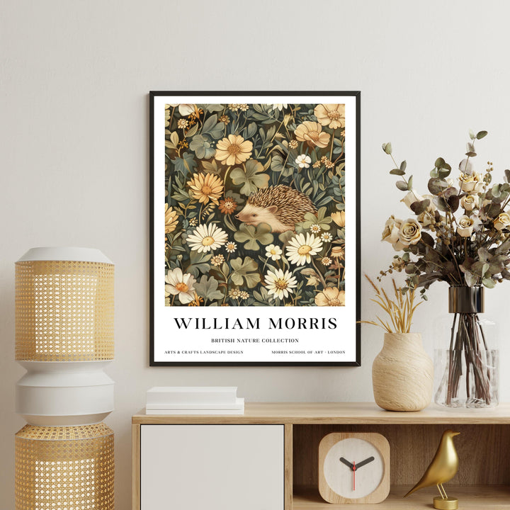William Morris Hedgehog Wall Art Botanical Floral Print Vintage Cottagecore Nature Decor Arts And Crafts Poster Artwork for Home