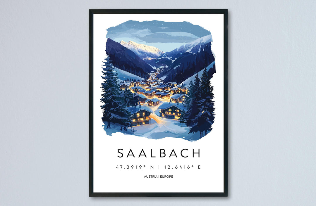 Saalbach Travel Print Saalbach Wall Decor Austria Saalbach Art Saalbach Wall Art Austrian Alps Poster Gift for Ski Lovers