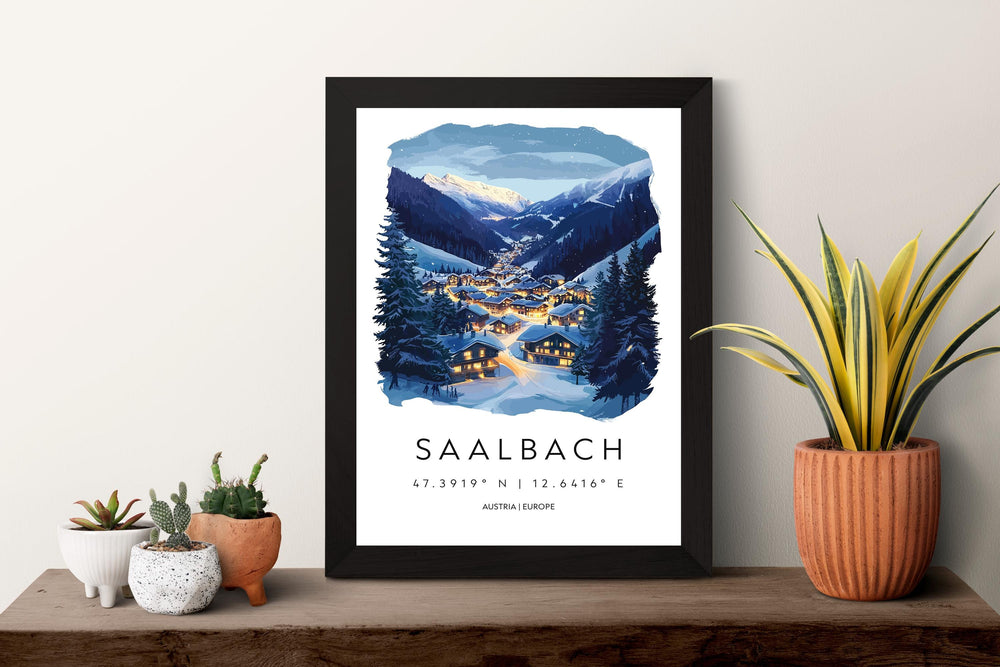 Saalbach Travel Print Saalbach Wall Decor Austria Saalbach Art Saalbach Wall Art Austrian Alps Poster Gift for Ski Lovers